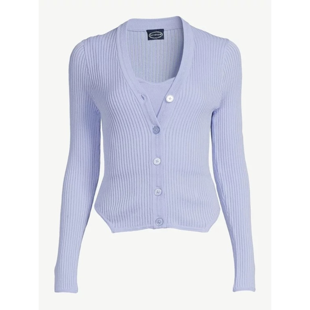 Scoop Women's Sheer Stripe Knit Cardigan Sweater and Bralette, 2-Piece Set